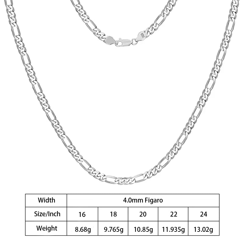 S&S 925 Sterling Silver Diamond Cut Figaro Chain Necklace — 3.3mm to 7.3mm | S&S Collection