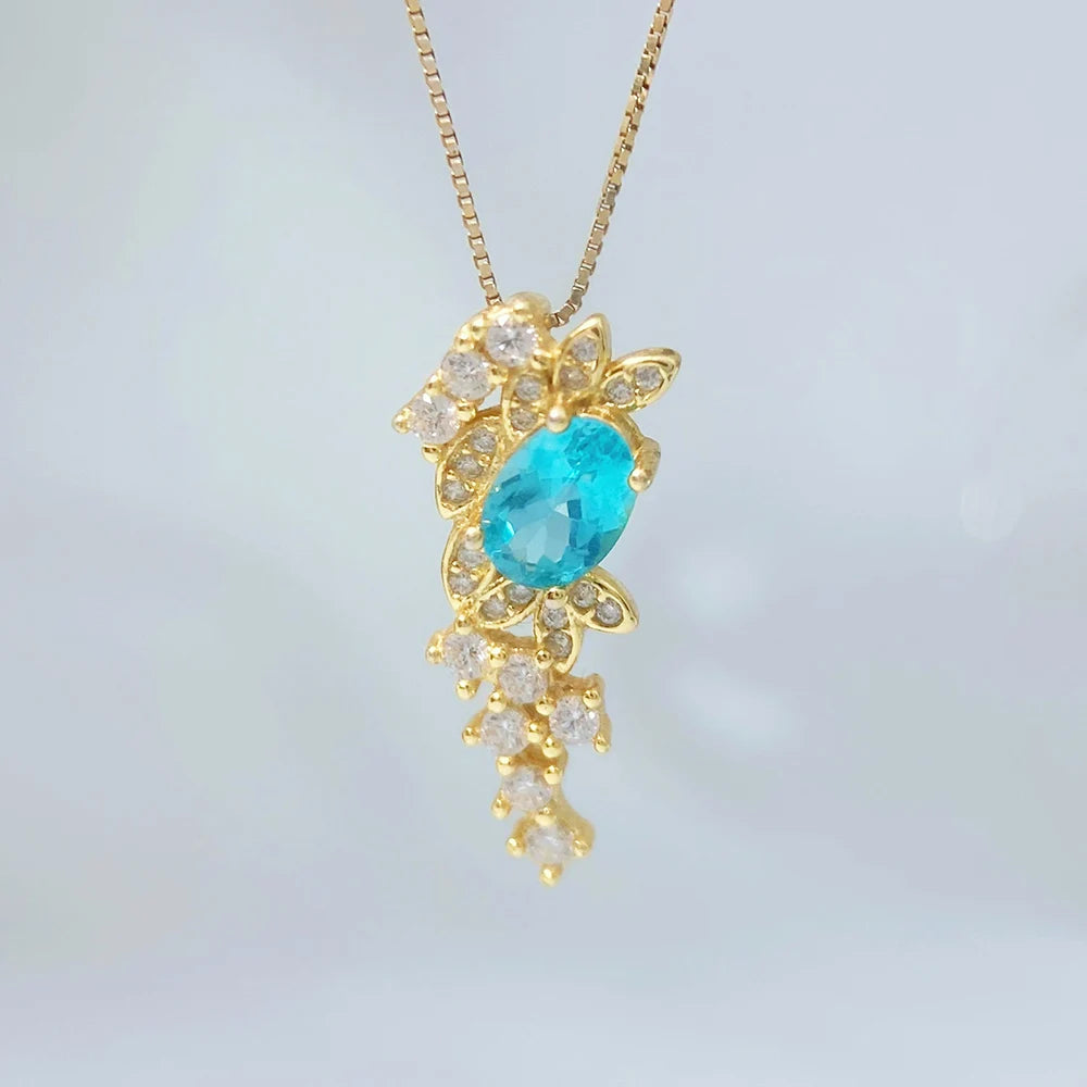 Gioiellieri Natural Apatite Pendant S925 Sterling Silver Necklace for Women Fine Jewelry Anniversary Birthday Gift Neon Blue Stone Newest
