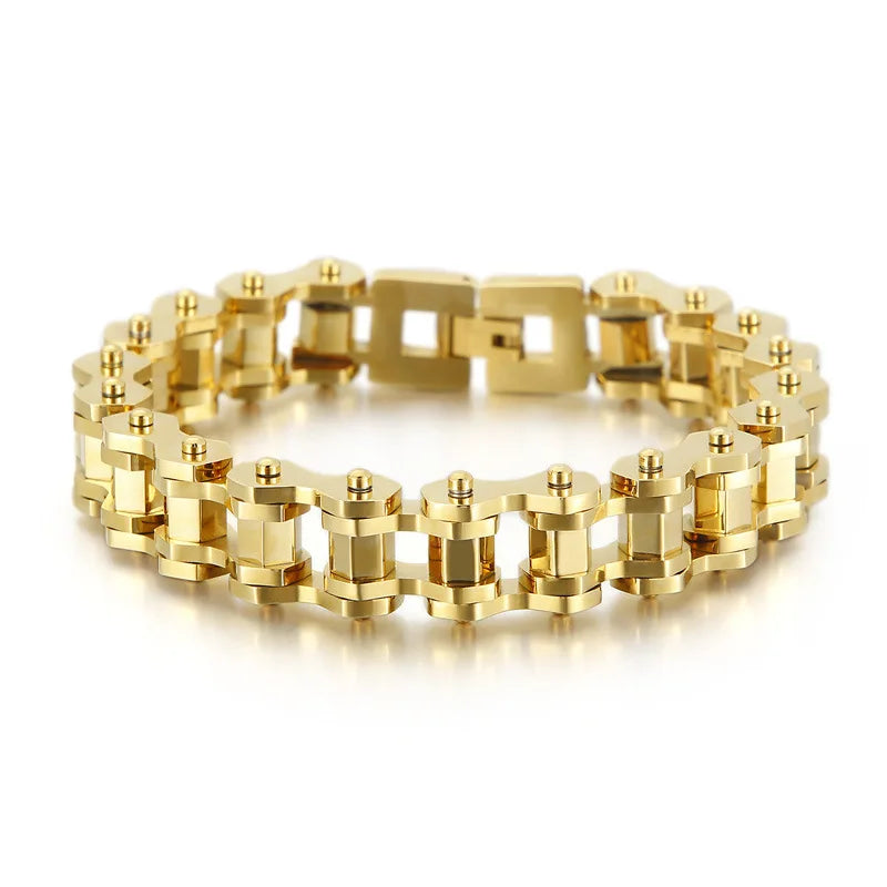 REBEL VIKING Punk Biker Chain Bracelet – Gold & Antiqued Stainless Steel
