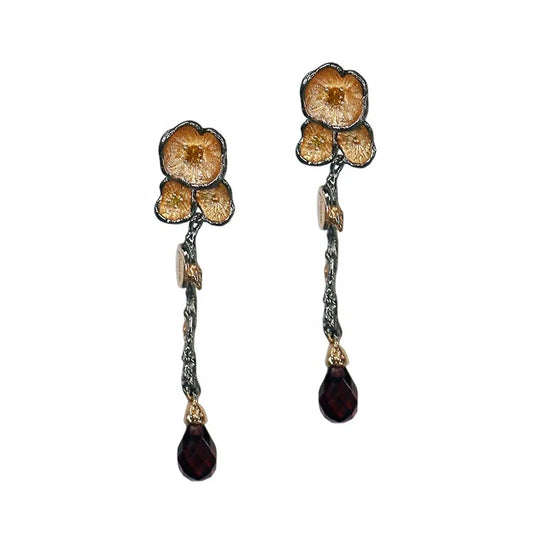 Guangdong Handmade Classic Little Flower 925 Sterling Silver Drop Earrings with Garnet for Wedding & Party Gift