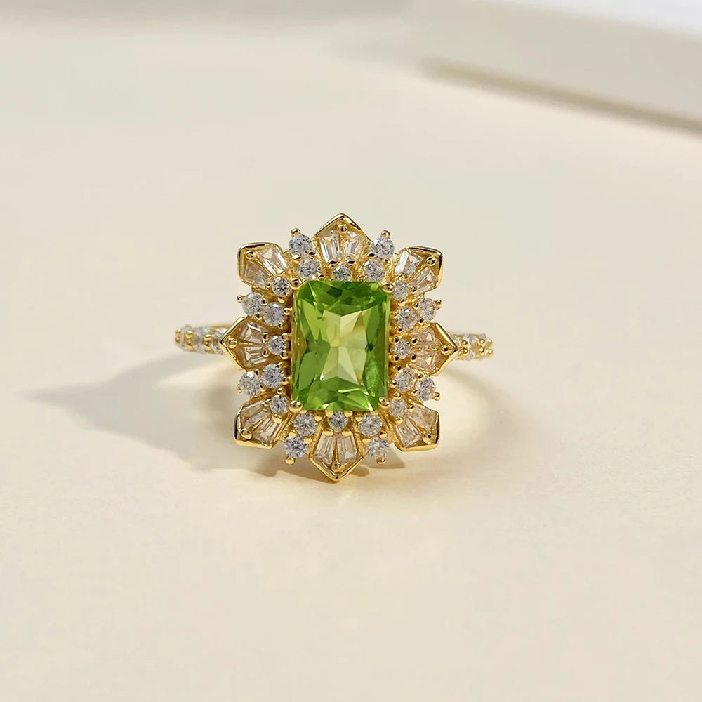 Gioiellieri Natural Peridot Ring S925 Sterling Silver for Women Genuine Green Gemstone Fine Jewelry August Birthstone Anniversary Gift