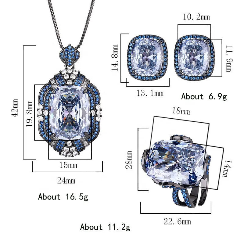 Gemfiori Luxury Vintage Black Rhodium Plated Pink Morganite Jewelry Set Cushion Cut Pink Gemstone Pendant Necklace Ring Stud Earring Gift