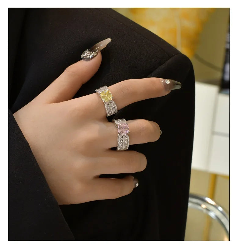 MuShan Jewelry Factory 8 * 8 Fat Square Simulated Emerald Diamond Ring with High Carbon Diamond 925 Silver Ring Redion Cut
