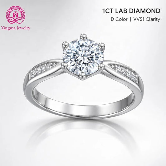 Gioiellieri Radiant Lab Grown Diamond Ring 1CT D VVS1 Round Brilliant Cut 9K 10K 14K 18K White/Yellow/Rose Gold PT950 Ladies Fashion Jewelry