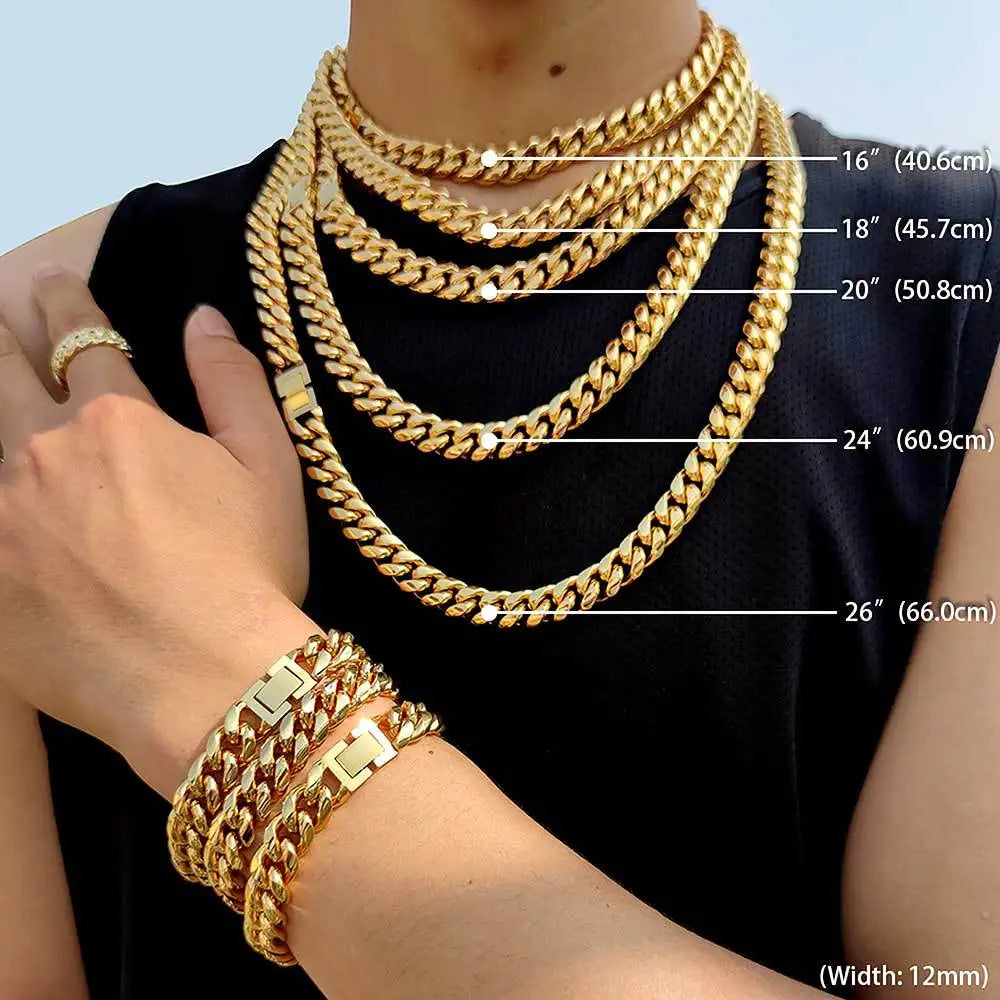 BiG-BOSS HipHop Jewelry 316L 18k Gold Plated Stainless Steel Gift Necklace for Men Cuban Link Chain Party