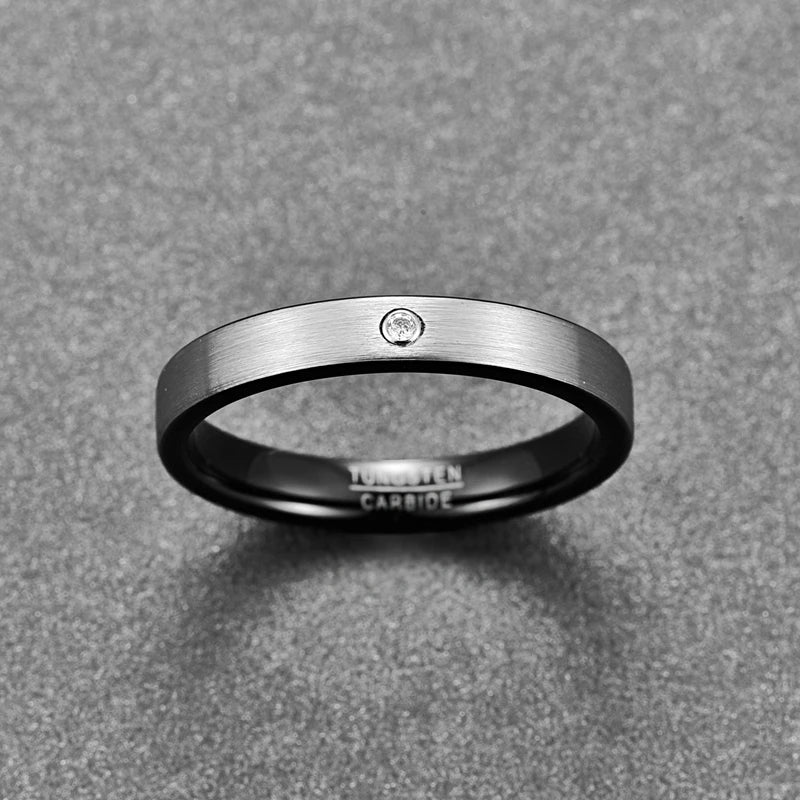 REBEL 4mm Inner Circle Plated Black Inlaid Zircon Sandface Craft Unisex Tungsten Rings Jewelry