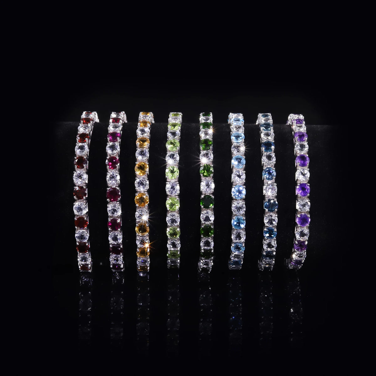 Gemfiori Abiding OEM ODM Colored Gemstone 5MM 7IN 11g 925 Silver Garnet Citrine Peridot Topaz Natural Gemstone Tennis Bracelet
