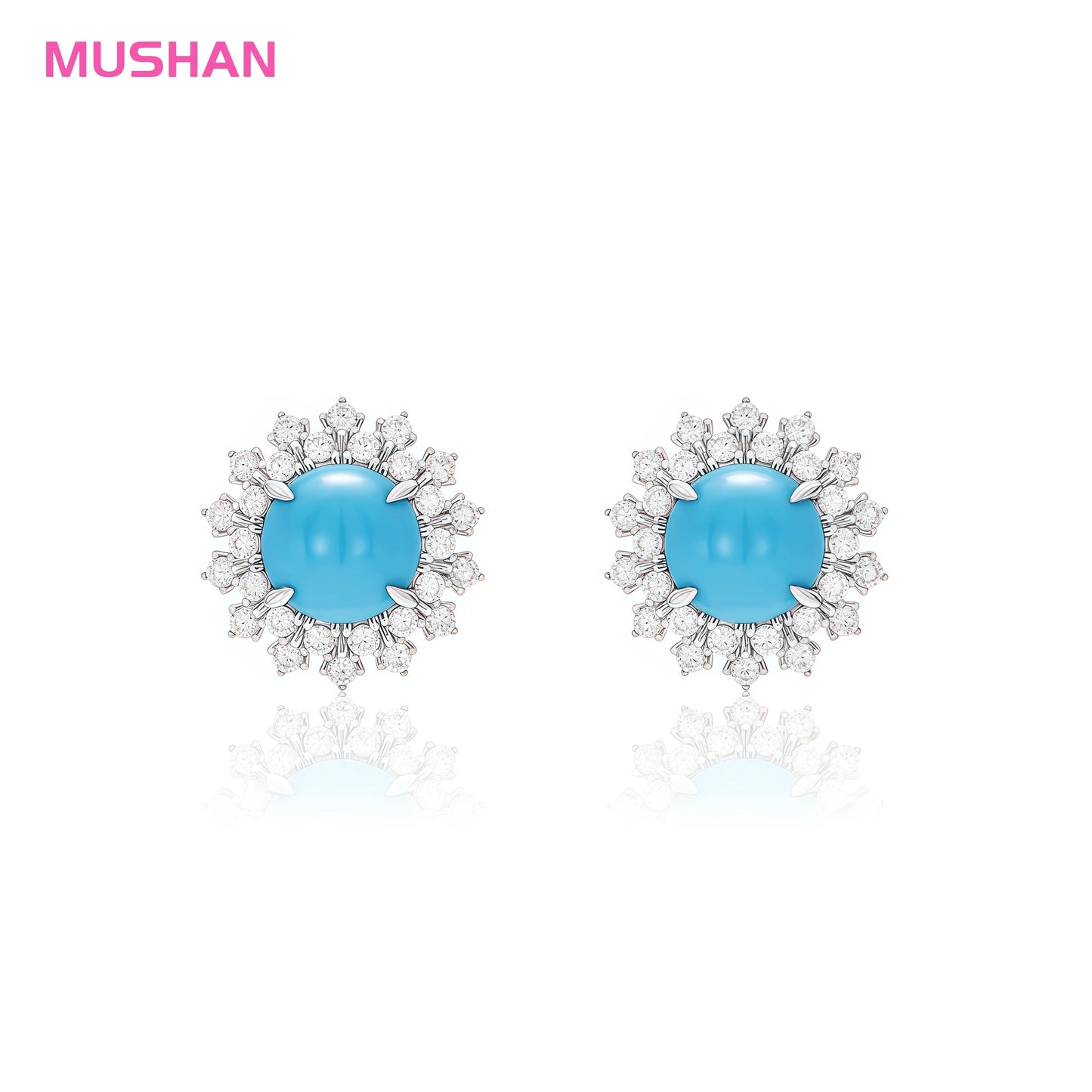 MUSHAN Jewelry Factory 925 Sterling Silver Sunflower Stud Earrings Women High Carbon Diamond with Blue Turquoise Flower Earrings