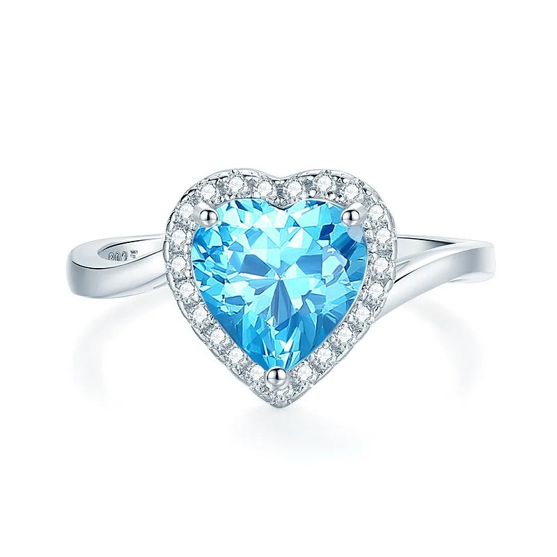 Waterproof Women 925 Sterling Silver Aquamarine 5A 8A Cubic Zirconia Ring Wedding Anniversary Rings Custom Jewelry Supplies