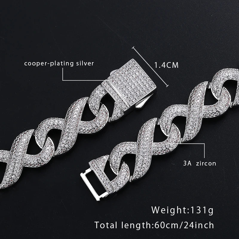 Luxury Men's Hip Hop Jewelry Set Cuban Chain Link Ice Out Diamond Bracelet Silver Plated Brass Zircon Copper Geometric 100-22