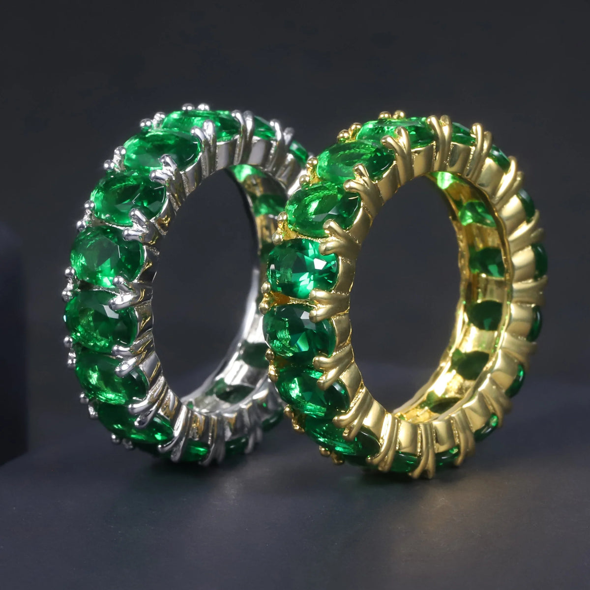 ArtistA C7530 Abiding Oval 4*6MM Colored Gemstone Eternity Band Glass Blue Sapphire Emerald Cubic Zirconia 925 Silver Band Ring