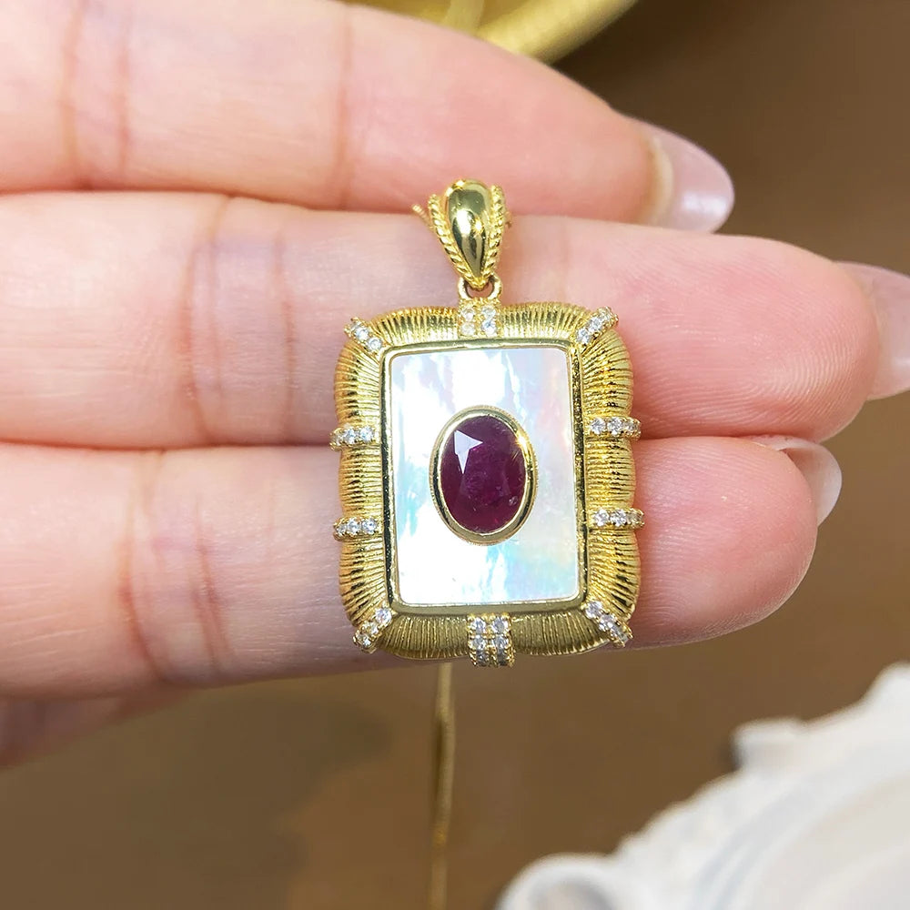 Gioiellieri Natural Ruby Pendant 925 Sterling Silver Gold Plated Setting High Quality Precious Red Gemstone Fashion Jewelry Gift