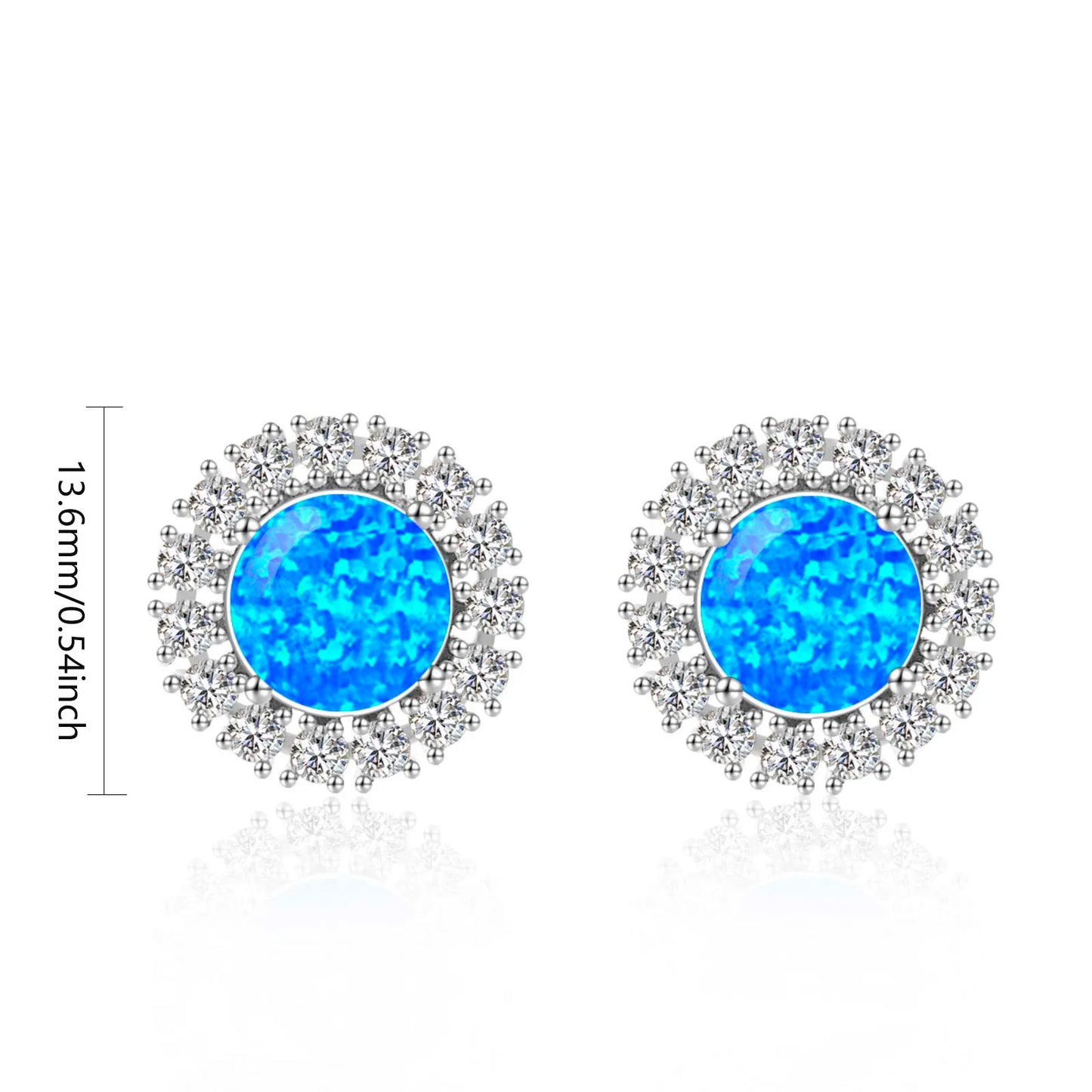 Shimmering Blue Opal Circle Earrings Aobao Surround Silver Tone Dainty Jewelry