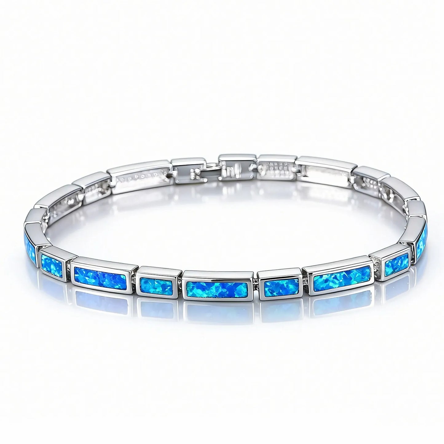 Fashion Trendy Silver Plated Brass Christian Opal Inlaid Minimalist Geometric Design Women's Anniversary Chain Link Bracelet