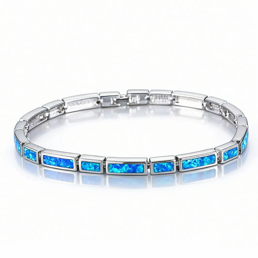 Fashion Trendy Silver Plated Brass Christian Opal Inlaid Minimalist Geometric Design Women's Anniversary Chain Link Bracelet