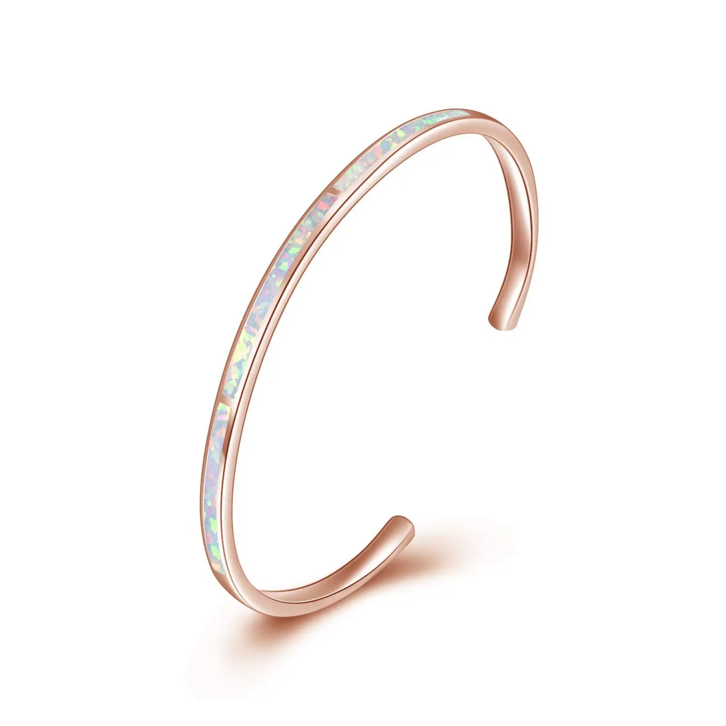 Trendy Rainbow Opal Open Bangle | Sleek Silver Cuff Best Seller