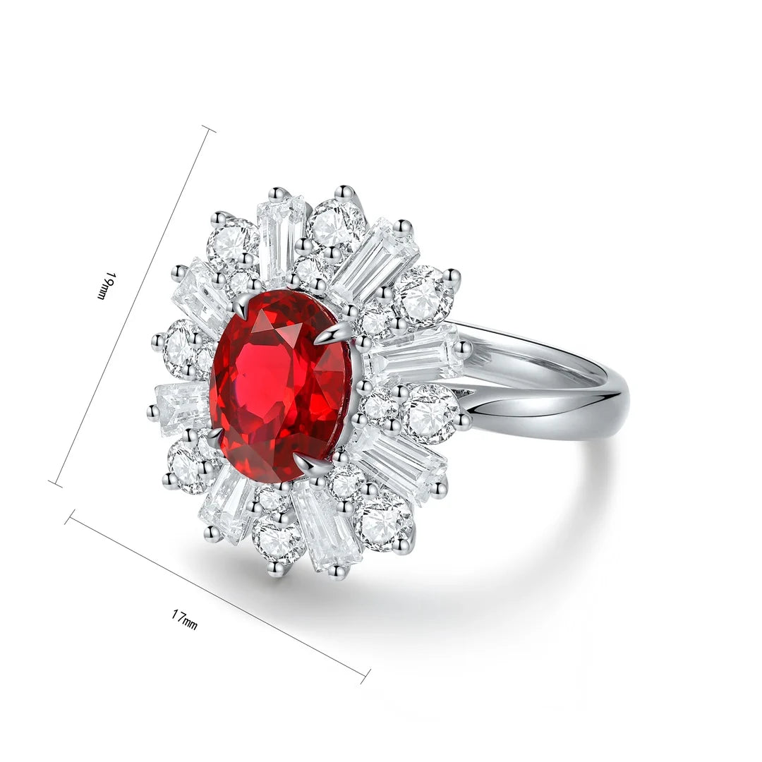 Gemfiori Statement Rings Sterling 925 Silver Lab Grown Ruby Rings for Women Engagement Rings of the Day Wedding Gift Customize Jewelry