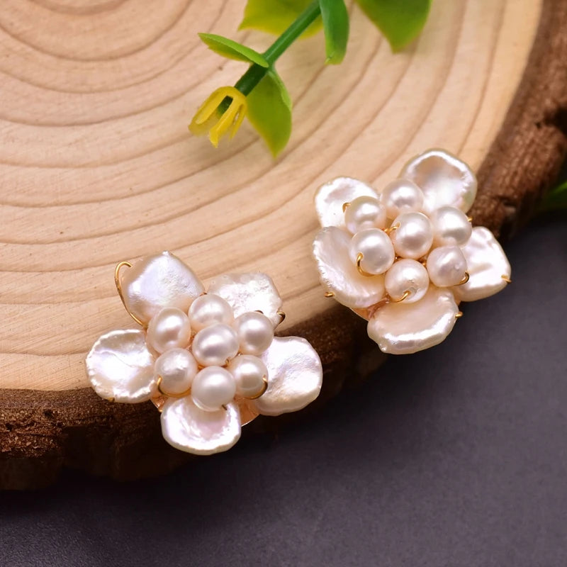 New Jewelry Yiwu Wholesale Natural Baroque Pearl Stud for Women Flower Earrings Korean Wholesale Bulk 18K Gold Plated Jewelry