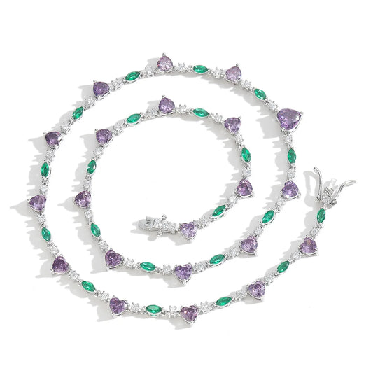 Luxury 16/18inches Purple Heart-Shaped Zircon Charm Tennis Necklace for Women Valentine Gift-Fashion Chains