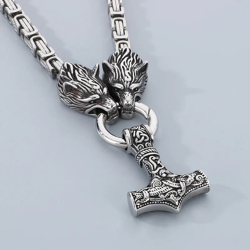 REBEL VIKING Nordic Wolf Head Pendant – 316L Stainless Steel Men's Gold & Silver Punk Charm