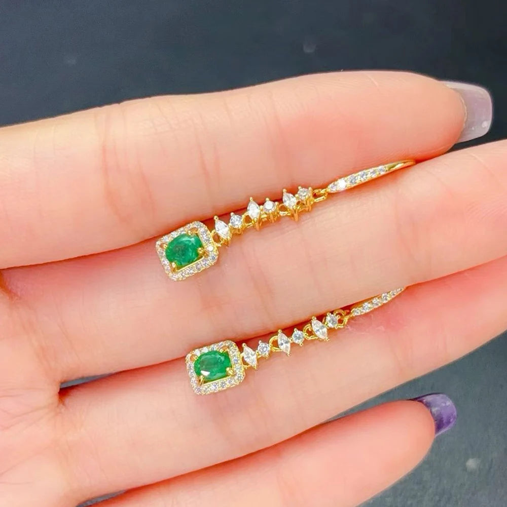 Gioiellieri Designer Natural Emerald Earrings Gold Plated Factory for Anniversary Party Gift Giving