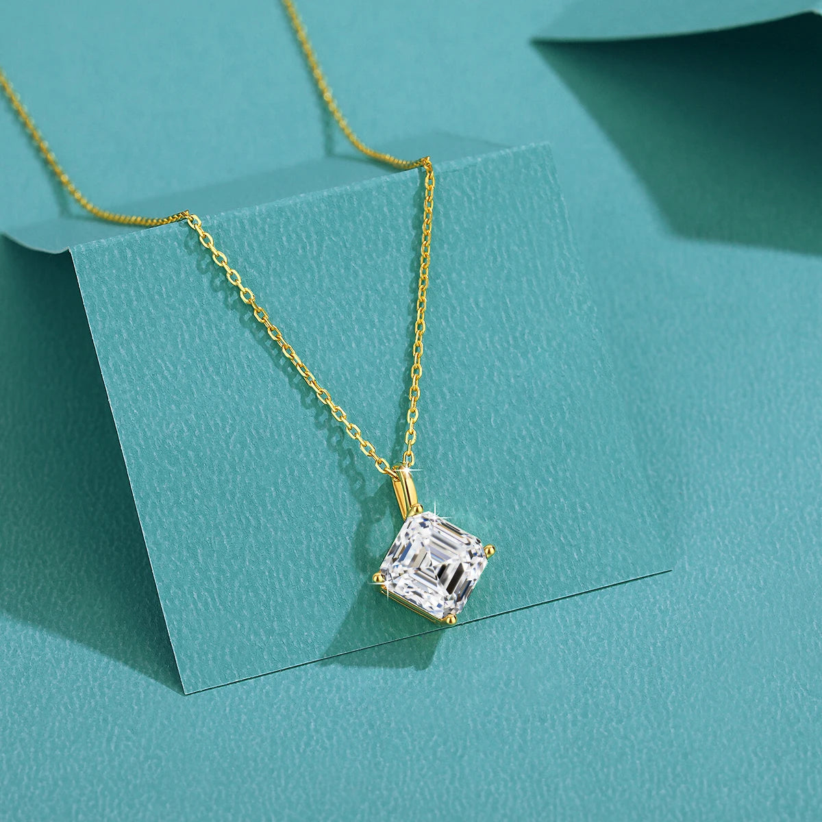 Gioiellieri Women's Christmas Gift 3D Hard Gold Craft True 14K Gold Luxury Asscher Moissanite 1ct 2ct 3ct Pendant