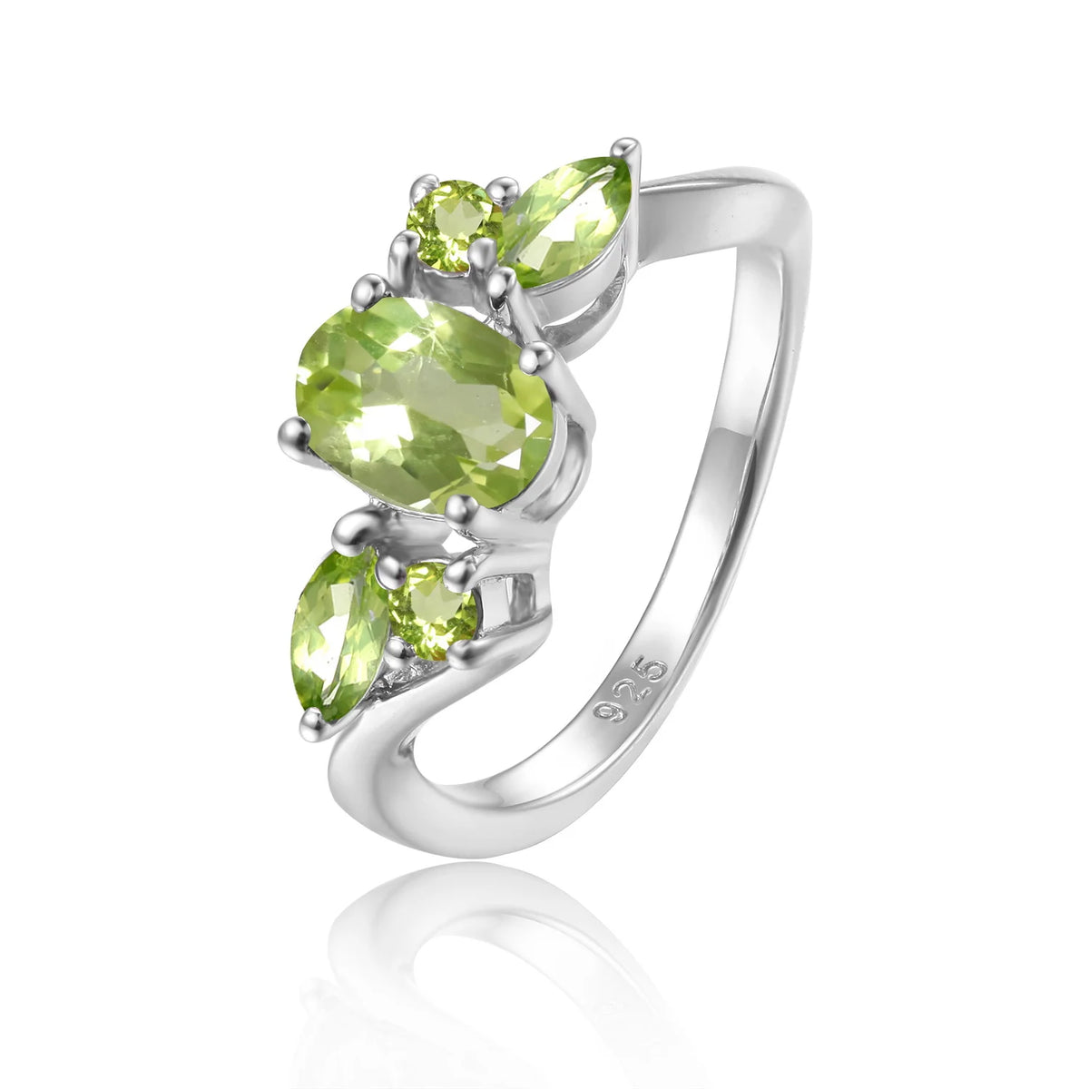 ArtistA Abiding Custom Green Natural Gemstone Ring Collection 925 Silver Natural Peridot Rings with Regular Open 2 Tone Design