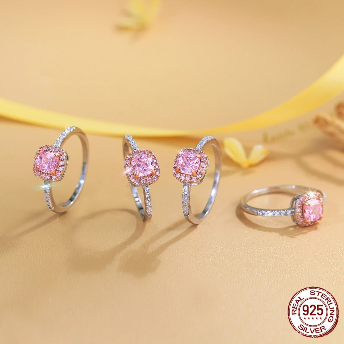 S&S 925 Sterling Silver Princess Cut CZ Cocktail Ring – Rose Gold Plated – Collection