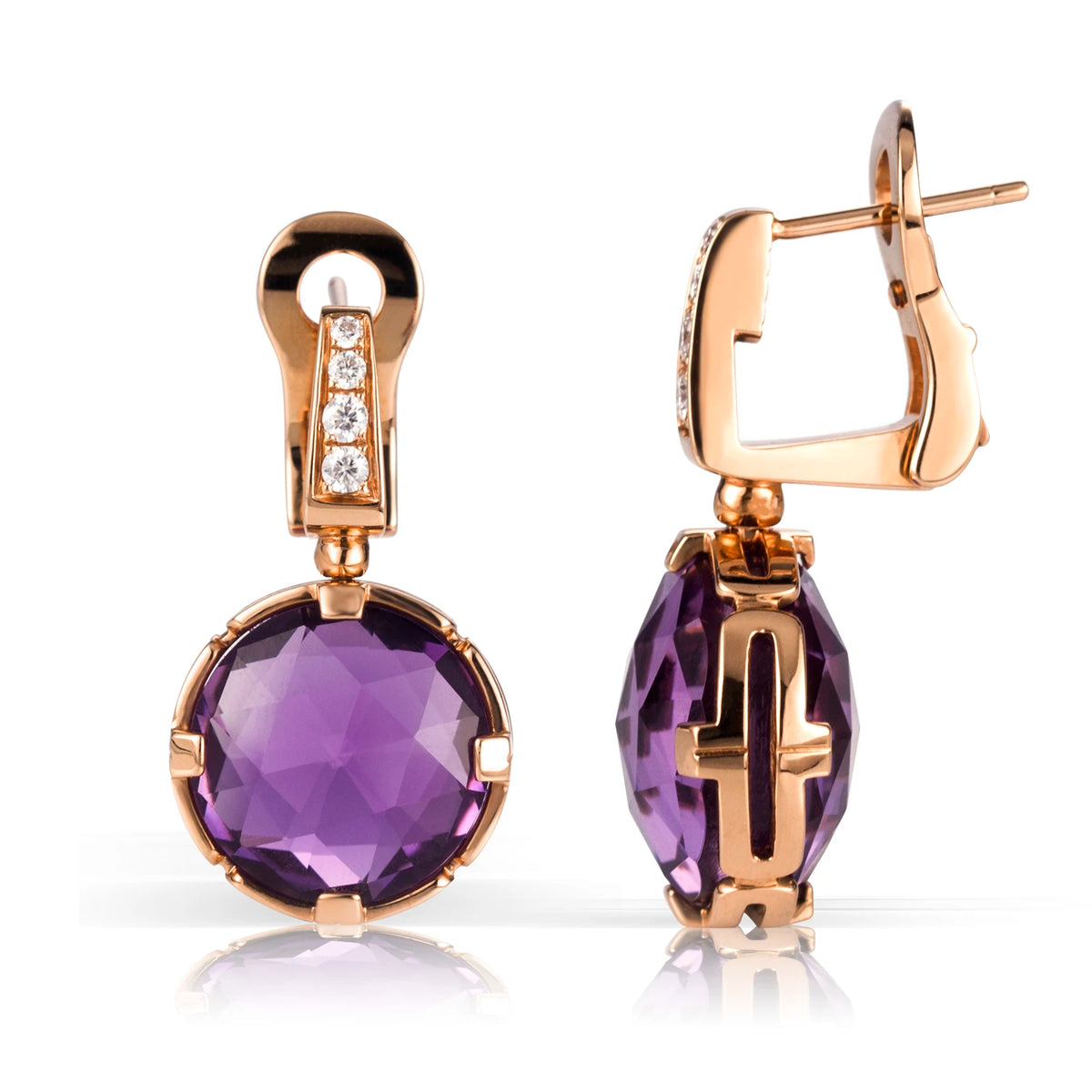 Gemfiori Messi Jewelry Amethyst Gemstone Earrings Jewelry 18k Rose Gold Fashion New Women for Elegant Gift Party Stone Wedding Earrings