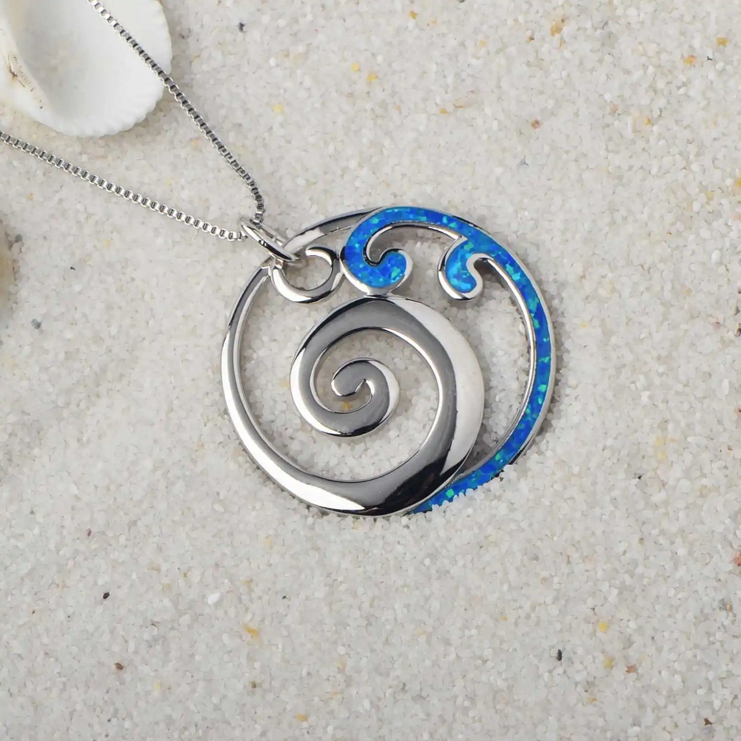 TikTok INS Wind Necklace Hawaii Beach Blue Waves Opal Pendant Europe-Inlaid Jewelry for Buddhism Followers