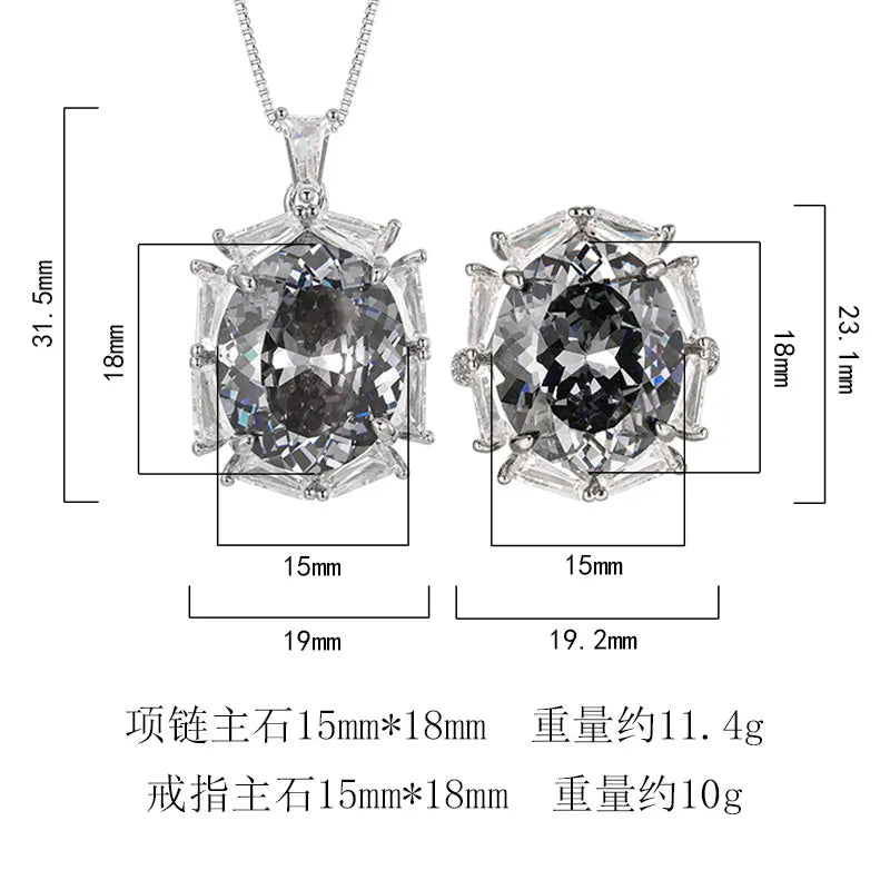 REDheart Women's Fashion Black Gray Egg-Shaped Pendant Set Copper Inlay Zircon Plated Gold Plated Opening Movable Ring