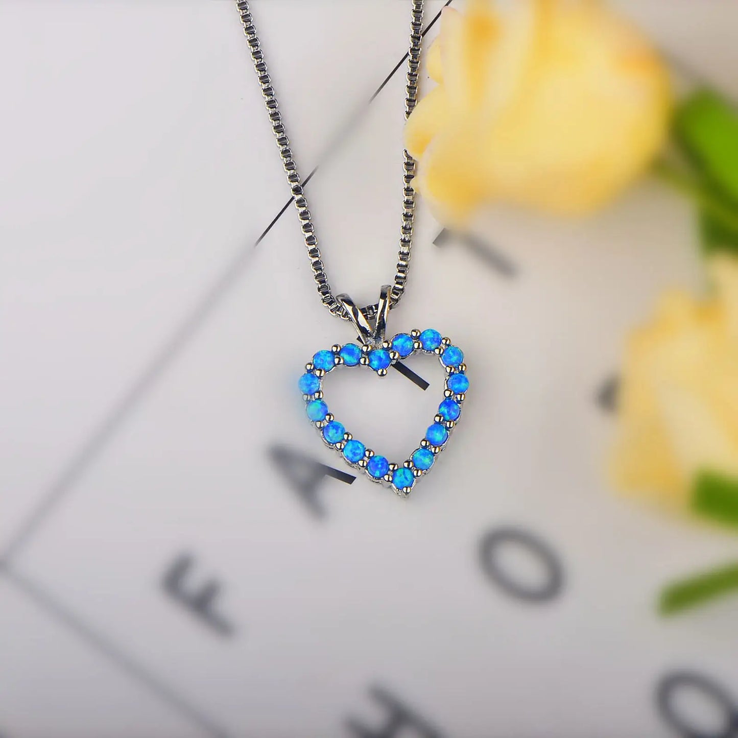 Trendy TikTok-Inspired Christian Heart Opal Silver Plated Sweater Chain Necklace | Women's Fashion Statement Jewelry Wholesale