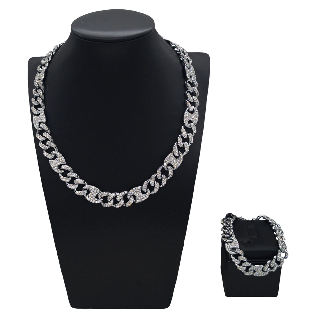 REBEL Zhuerrui Simple Fashion Cuba Necklace Bracelet Set Silver Plated Diamond Exquisite Young People Play Hip Hop JewelryBR2400212