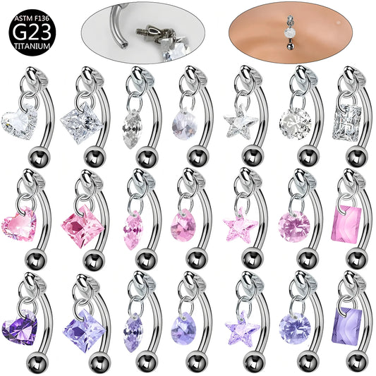 S&S Titanium Zircon Internally Threaded Eyebrow Stud | Multi-Shape & Colour