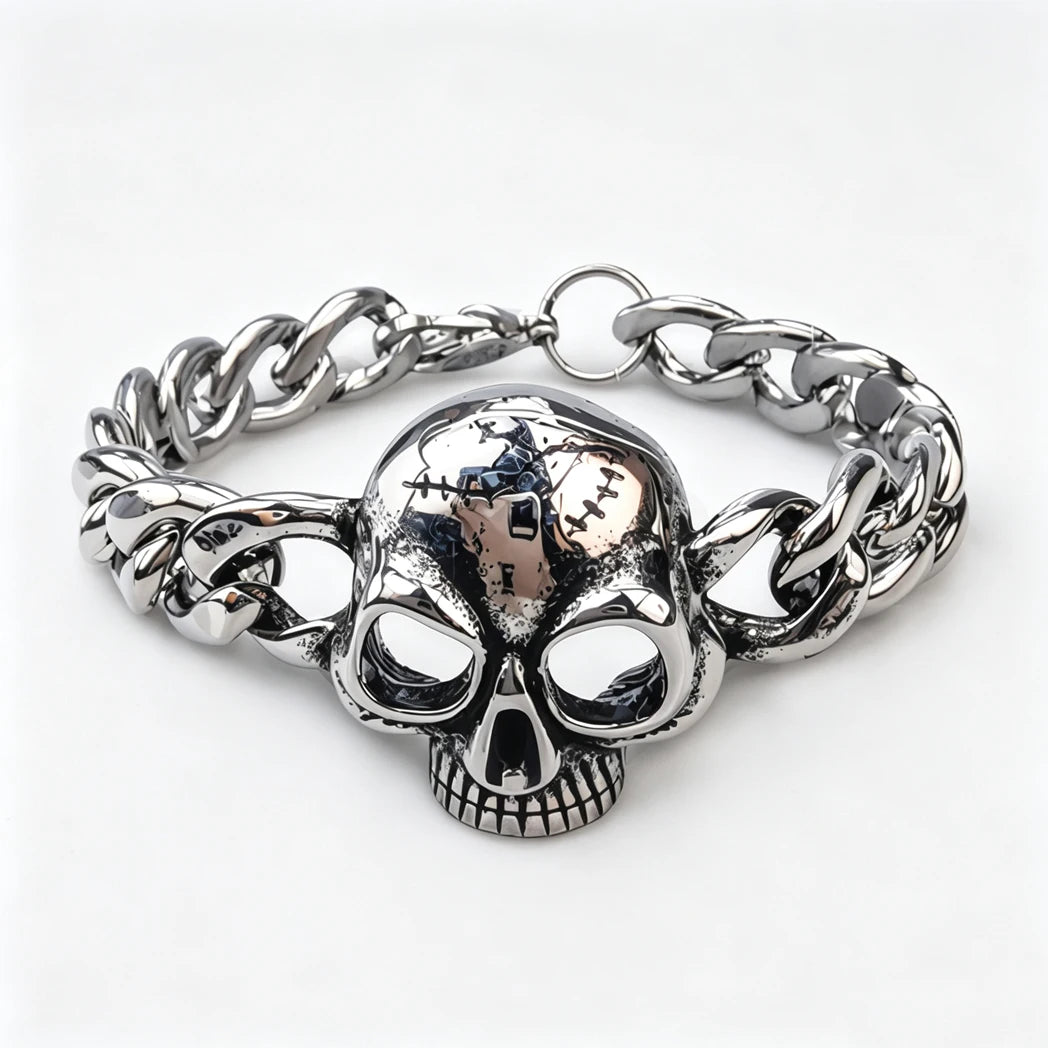 Vintage Men's Stainless Steel Bracelet Gothic Skull Celtic Knot Cross Cuban Chain Woven Braid Street Style Jewelry Gift