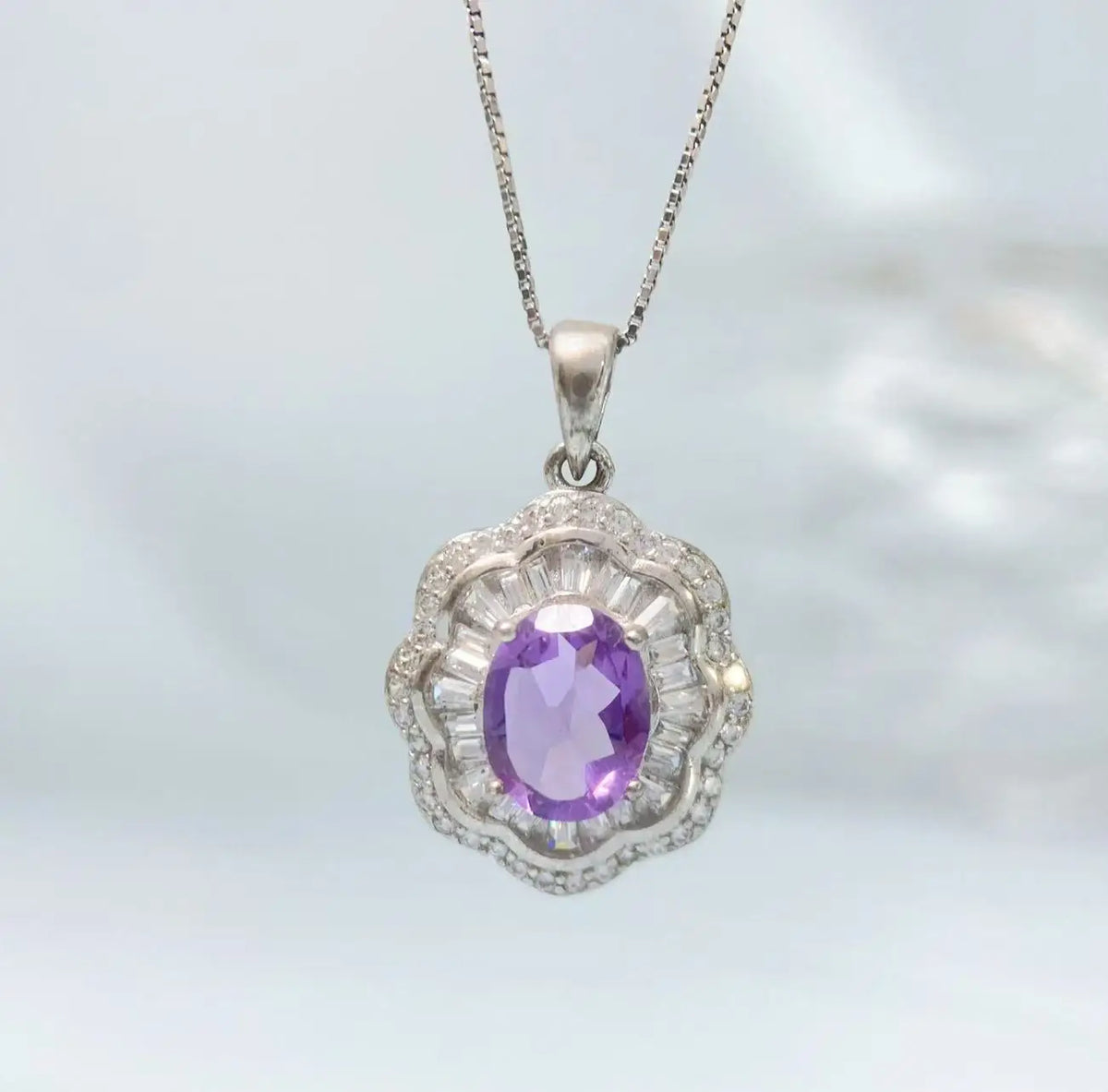 Gioiellieri Amethyst Necklace for Women with Natural Purple Pendant 925 Sterling Silver February Birthstone Healing Crystal Fine Jewelry