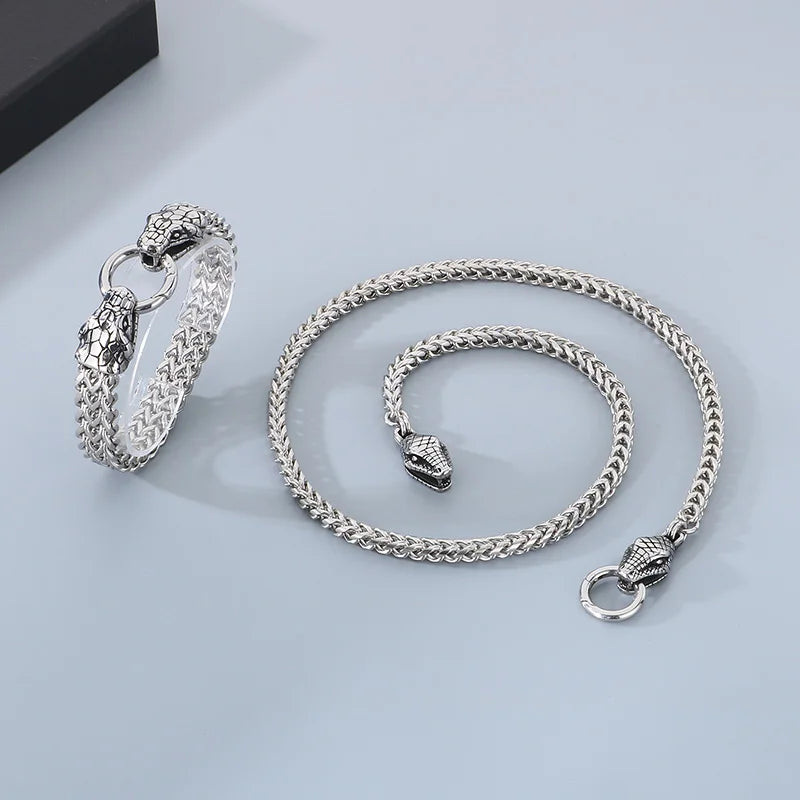 REBEL Punk Fine Jewelry Fashion Bracelets Men Stainless Steel Snake Bracelet Necklace
