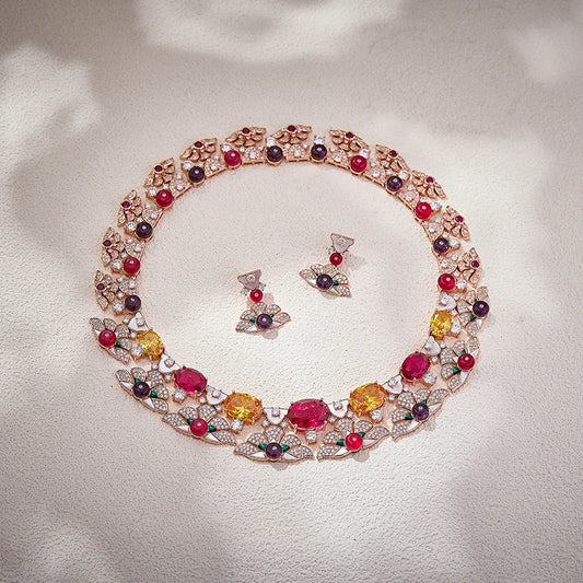 2025 Wedding Accessories Sexy Women's Necklace Earring Set Zirconia White Beimu Enamel Wedding Dress Brass Jewelry
