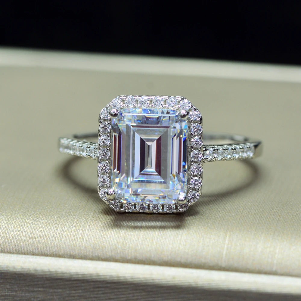 MuShan Jewelry Factory Small Cube Sugar 8*10 High Carbon Diamond Women Ring 4ct Luxurious Group Set 925 Sterling Silver Ring