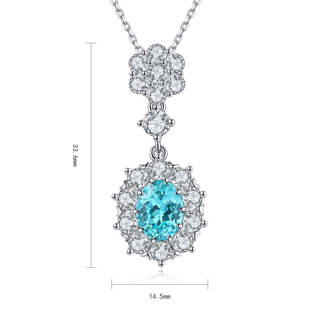 Gemfiori Anster 925 Sterling Silver High-quality Cultivation Lab Grown Paraiba Necklace - Suitable for Parties or As a Gift