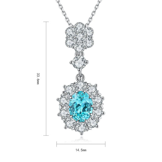 Gemfiori Anster 925 Sterling Silver High-quality Cultivation Lab Grown Paraiba Necklace - Suitable for Parties or As a Gift