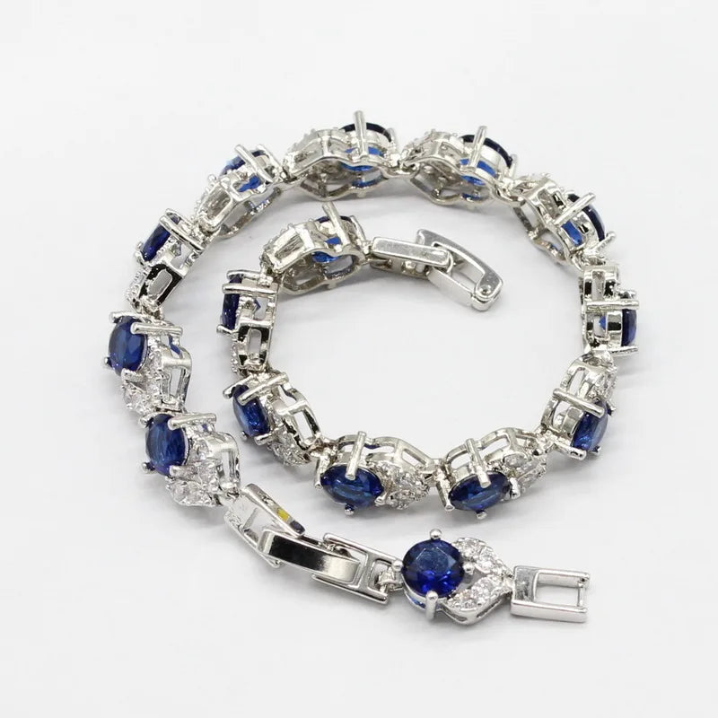 XOTICA Dark Blue Sapphire 925 Silver Jewelry Set for Women Hoop Earrings Bracelet Rings Necklace Pendant for Parties Weddings Birthday
