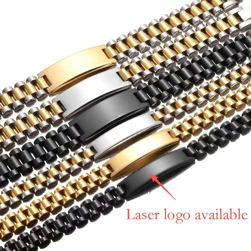 REBEL FASHIONISTA Simple Adjustable Men's Classic Waterproof Stainless Steel Chain & Link Bracelet with Custom Name Engraving for Anniversary Gift