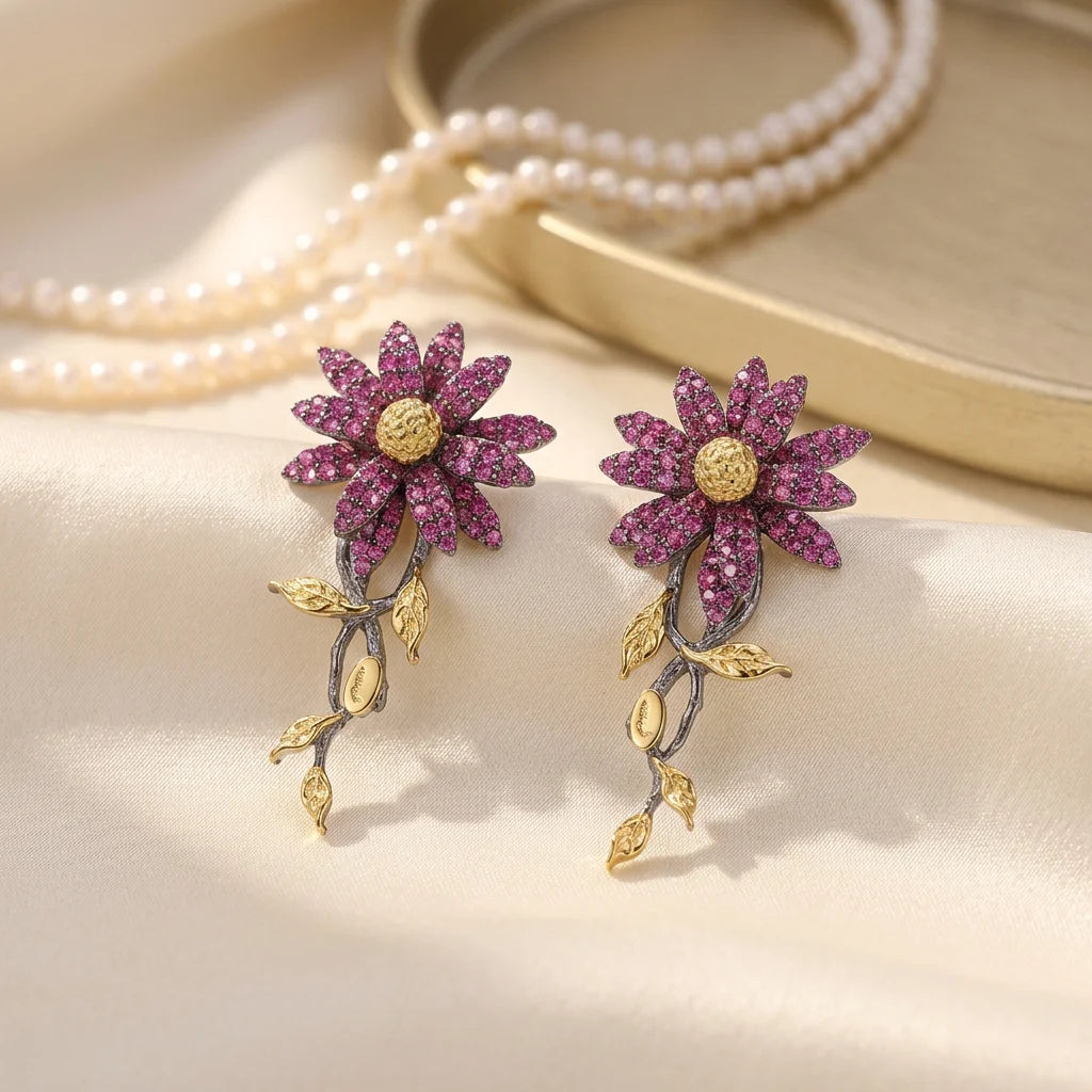 Classic Purple Pyrope Garnet 925 Sterling Silver Charm Clip on Women's Earrings with Gold Plating-Party & Gift Jewelry