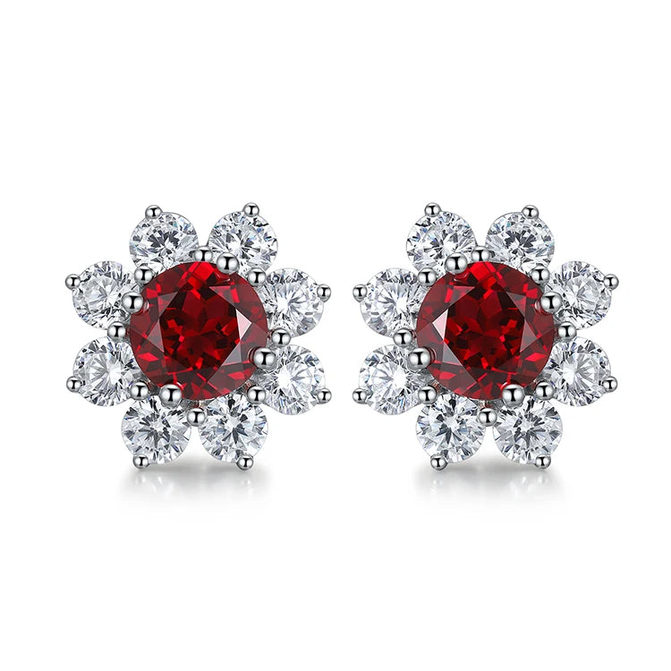 Gemfiori Factory Price Earrings with Great Discounts Vintage Flower Earrings Ruby 925 Sterling Silver Hoop Drop Earrings for GiftJewelry