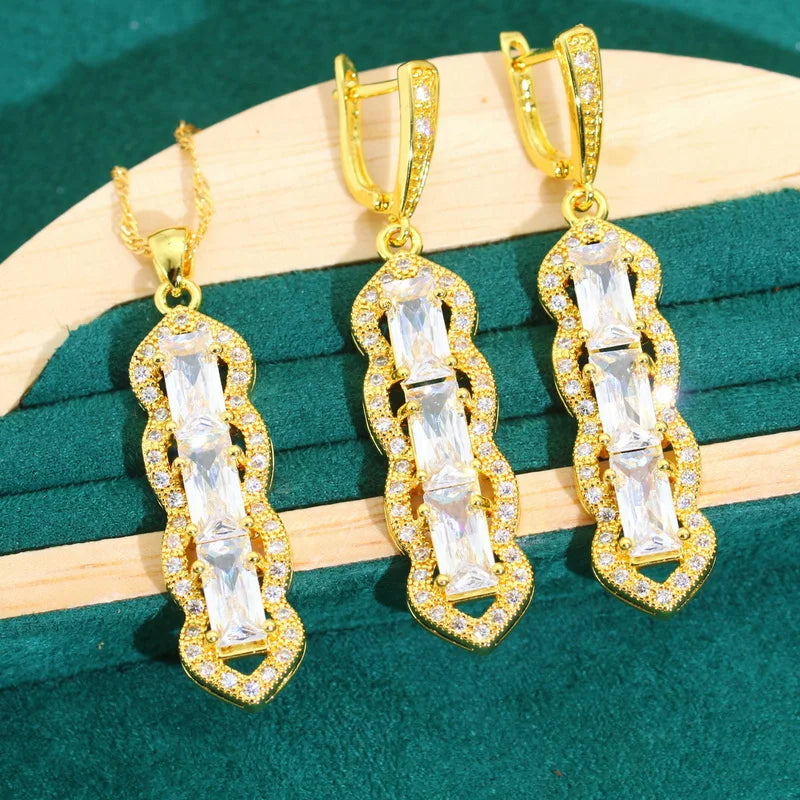 XOTICA Exquisite White Zircon Gold Color Jewelry Set for Women Wedding Earrings Necklace Pendant Ring Bracelet for Parties Engagements