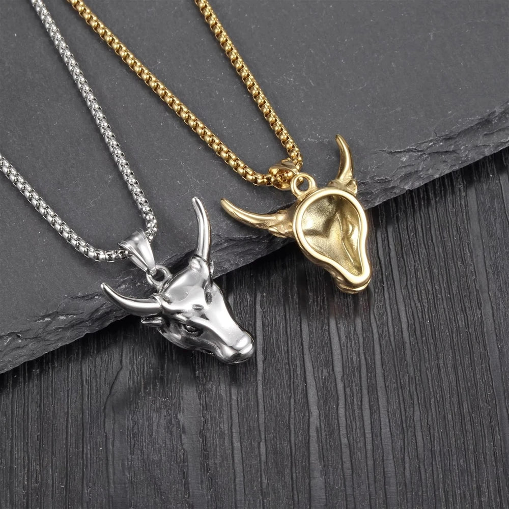 Hip Hop Cattle OX Head 316 Stainless Steel Pvd 18K Gold Plated Pendant Jewelry Fashion Jewelry Necklaces for Men Women Wholesale