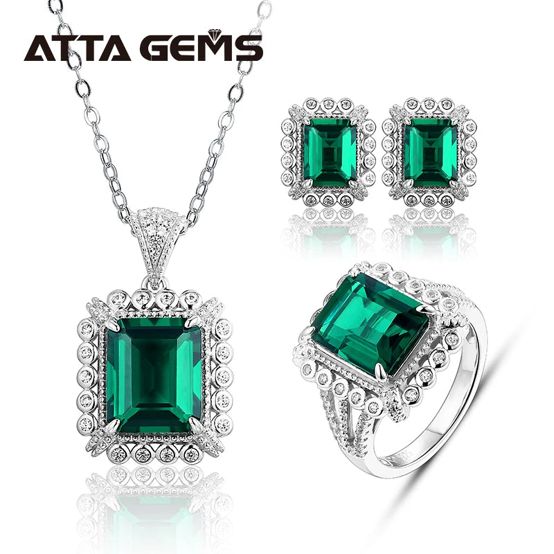 Emerald Jewelry Sets Emerald Rings Earrings Pendant Women Girl Solid 925 Sterling Silver Emerald Gemstones Wedding Engagement