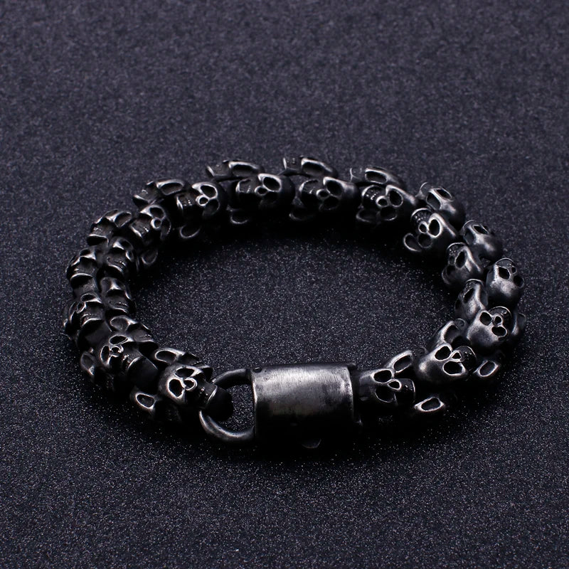 VIKING Mens Punk Big Skeleton Bracelet – Oxidized Black Stainless Steel