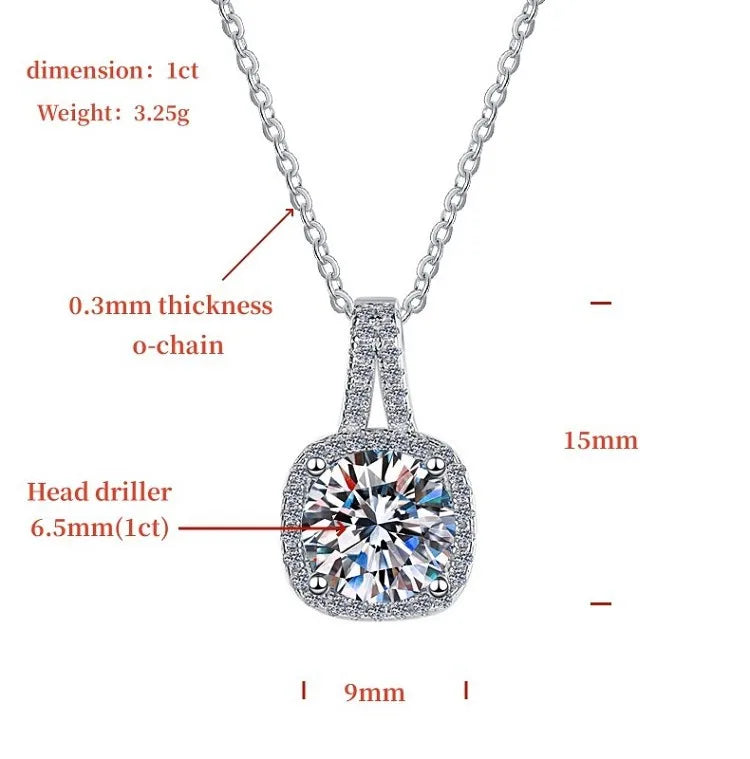 925 Sterling Silver 18K Gold Plated Luxury Pendant with Prong Set Loose Moissanite 1-2 CT Brilliant Cut Women's Wedding Gift